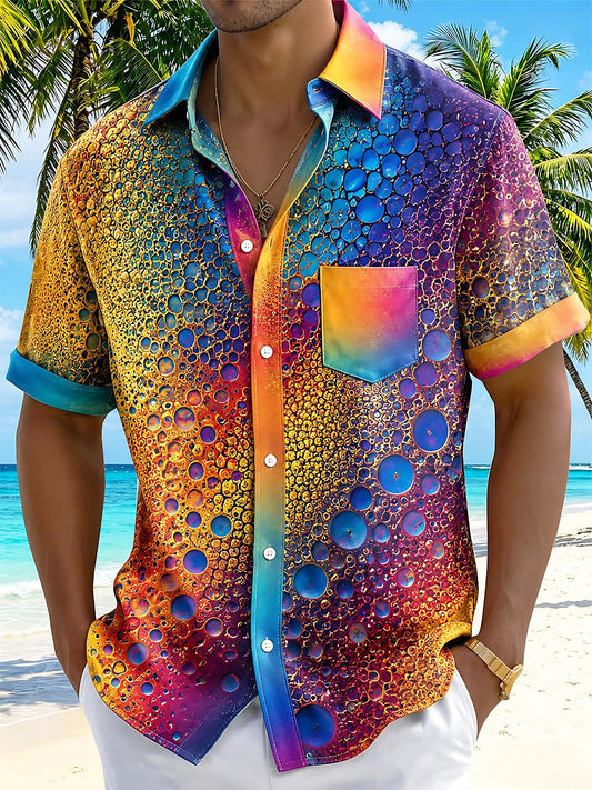 Colorful Gradient Gold Foil Abstract Bubble Texture Men's Pocket Short Sleeve Shirts