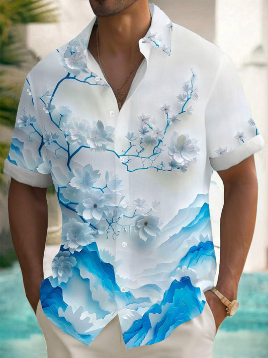 Floral Print Men's Pocket Short Sleeve Shirts