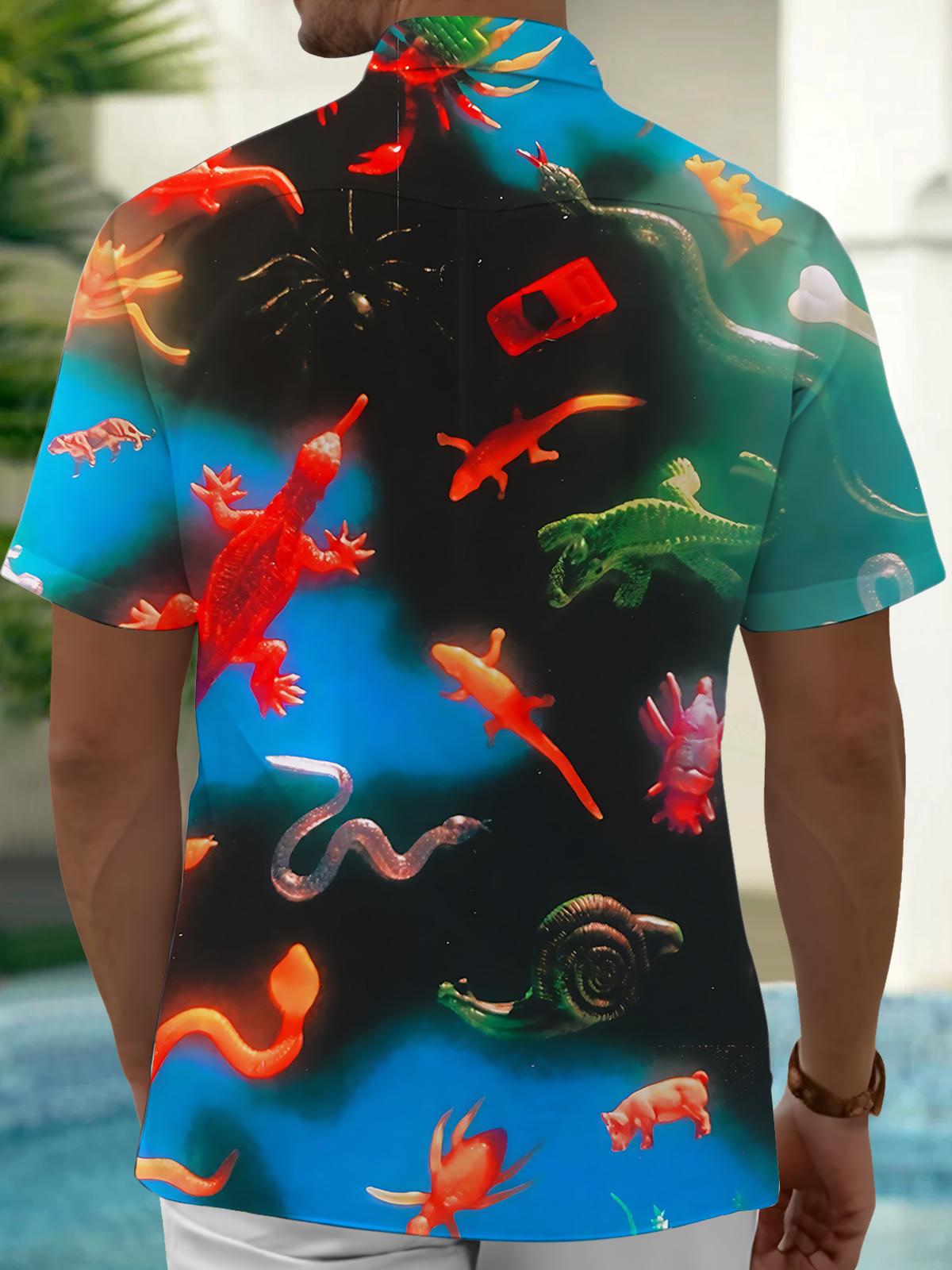 Giant Lizard Print Men's Pocket Short Sleeve Shirts