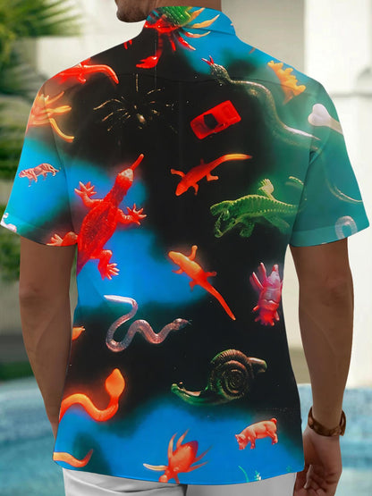 Giant Lizard Print Men's Pocket Short Sleeve Shirts