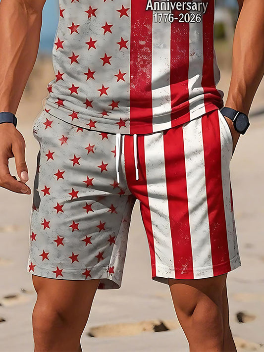 USA 250th Anniversary Vintage American Flag Independence Day Men's Print Pocket Shorts