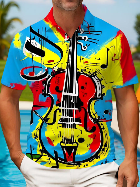 Violin Men's Short Sleeve Button Polo Shirt