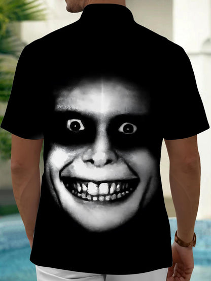 Horror Face Print Men's Pocket Short Sleeve Shirts