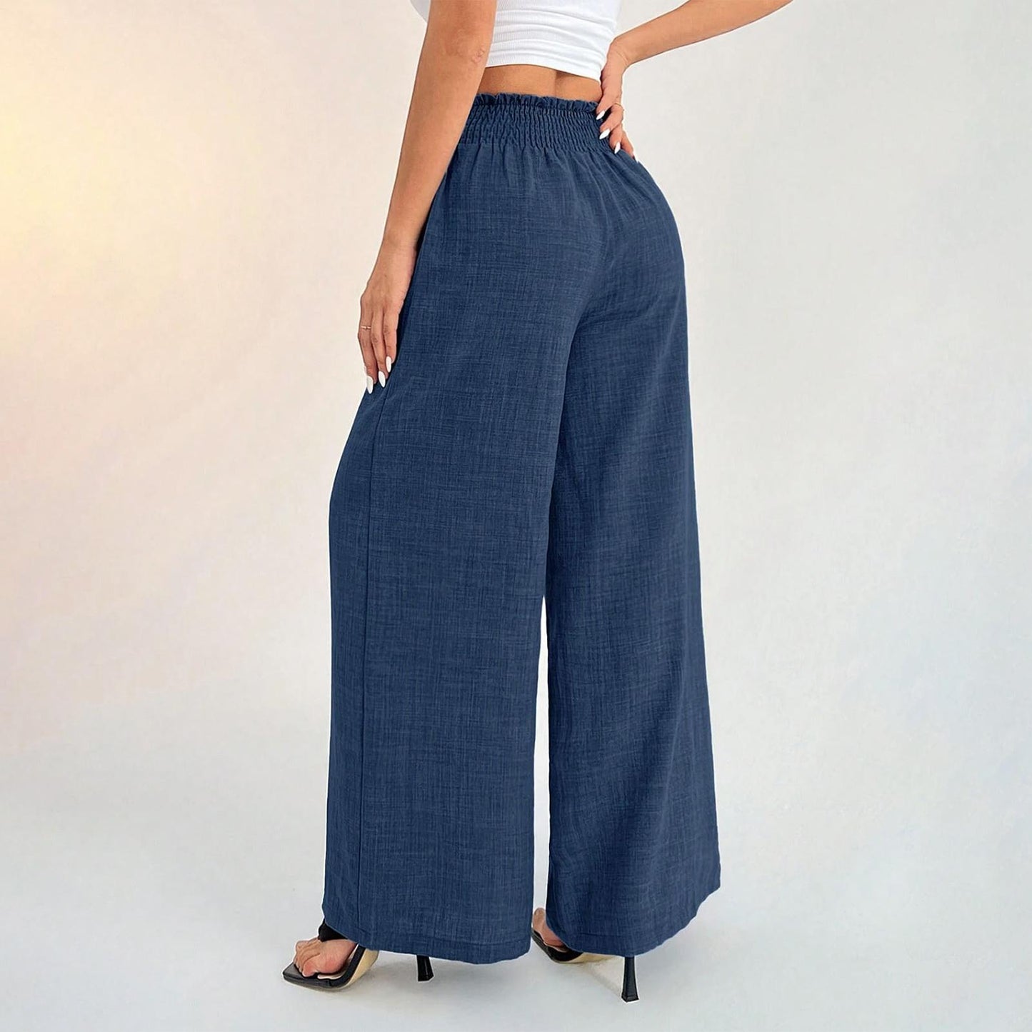Womens Wide Leg Pants Elastic Waist Summer Lounge Pants Flowy Straight Leg Trousers for Travel Dating Leisure dependable