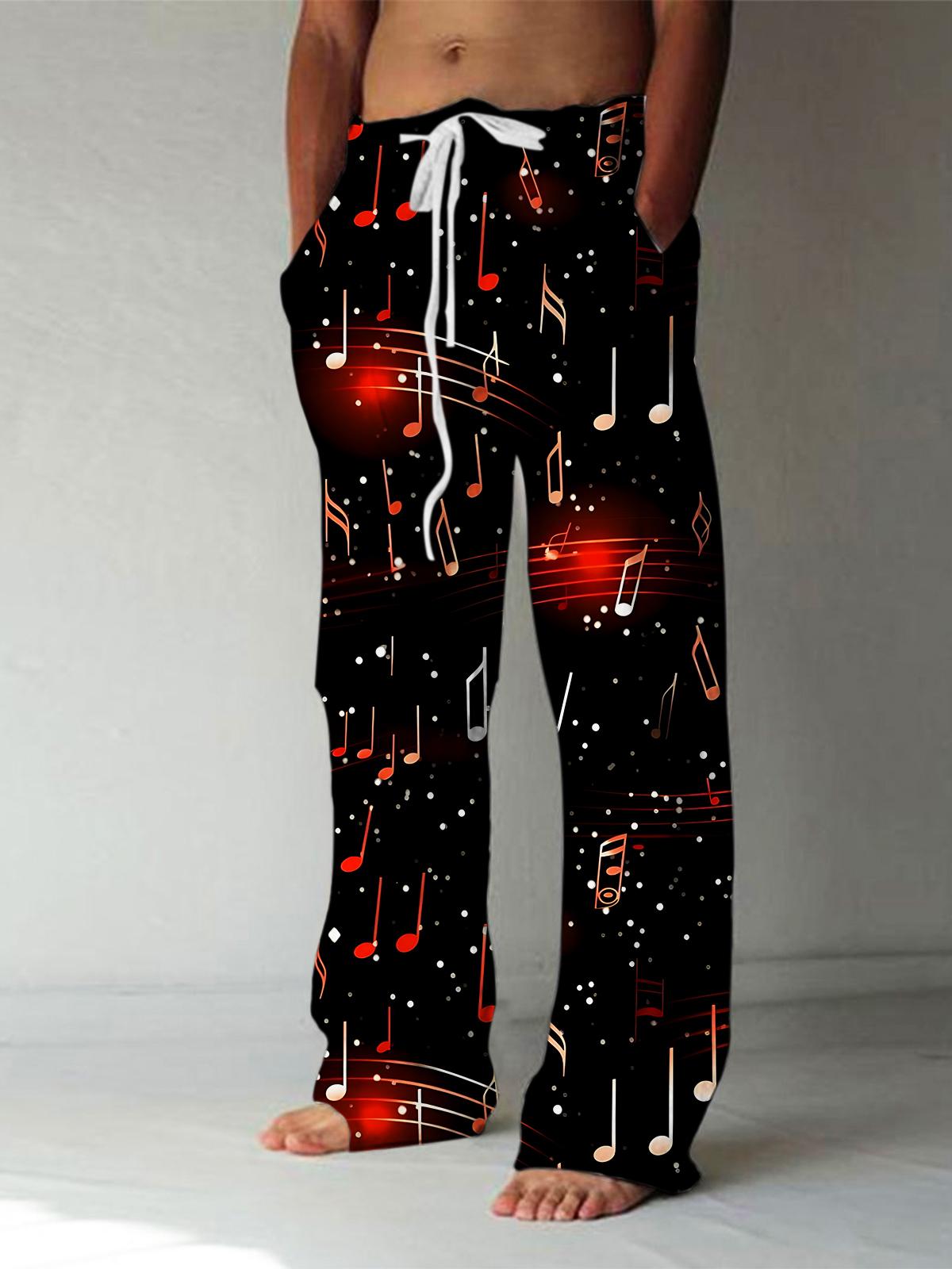 Musical Note Print Men's Casual Elastic Waist Pants