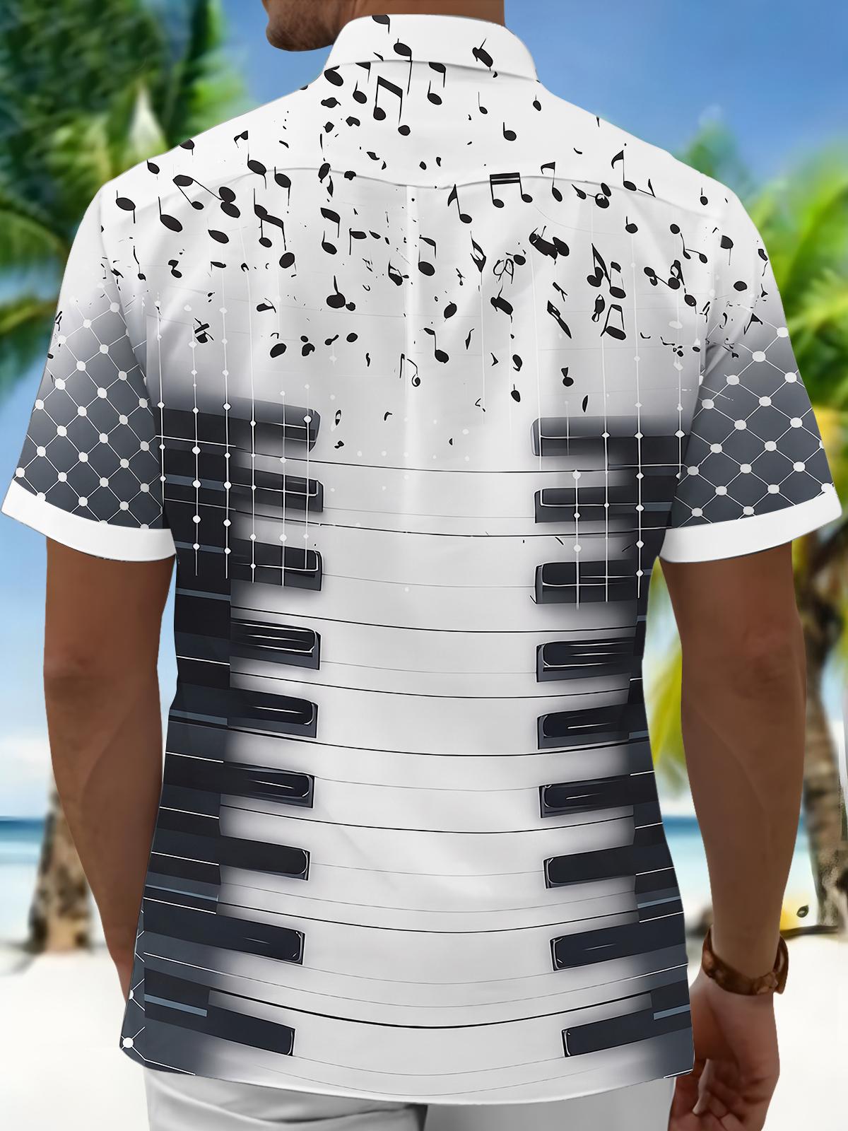 Black White Piano Key Musical Note Art Men's Pocket Short Sleeve Shirts