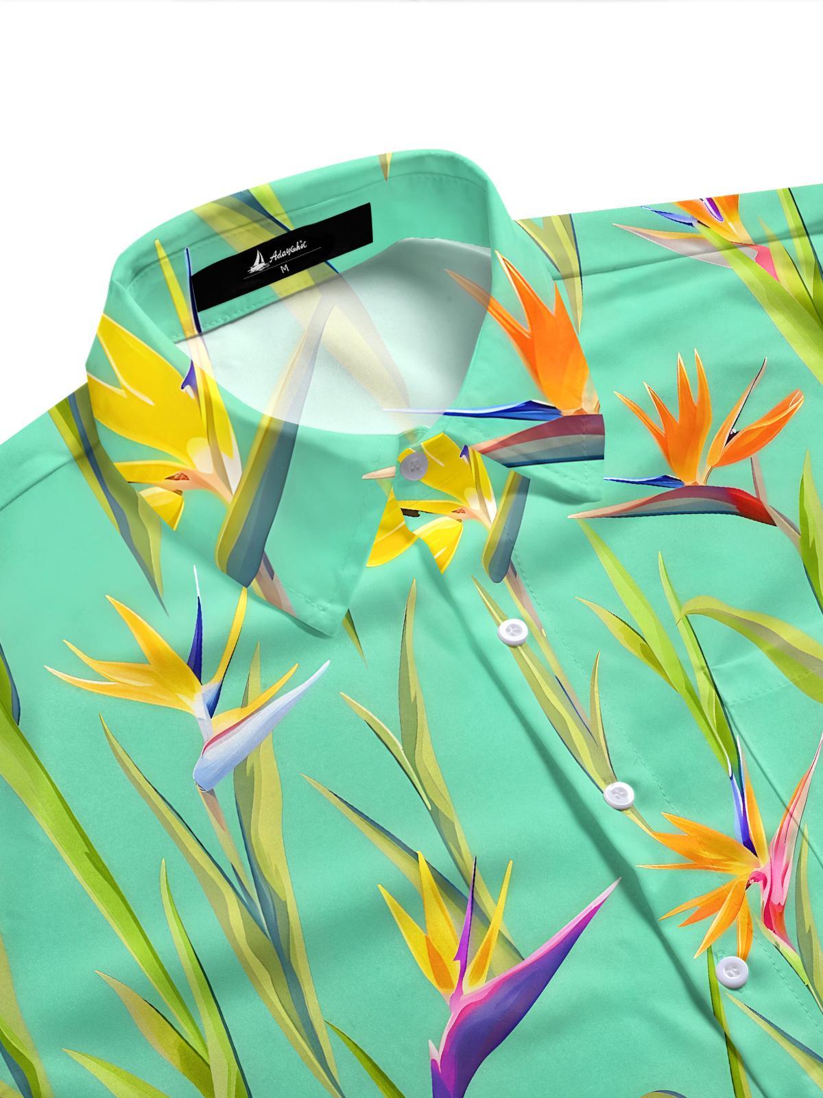 Hawaiian Tropical Bird Of Paradise Flower Men's Pocket Short Sleeve Shirts