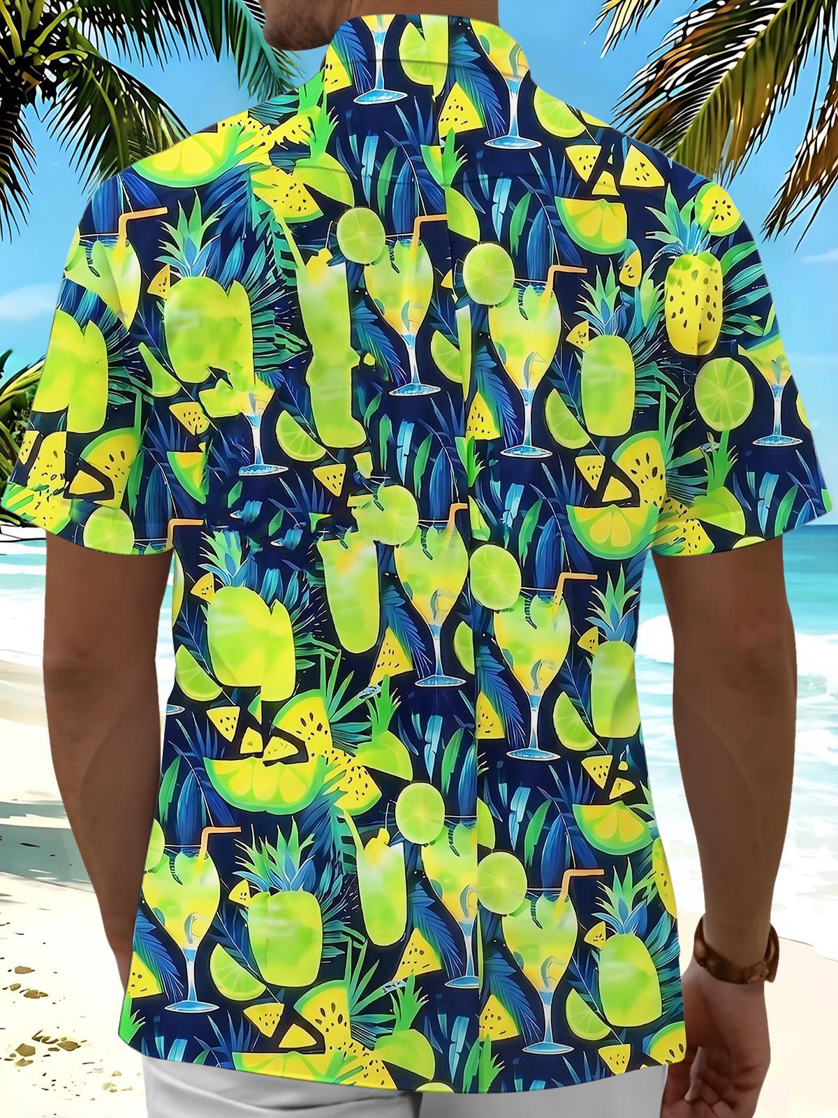 Hawaiian Pineapple Cocktail Men's Pocket Short Sleeve Shirts