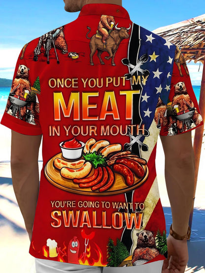 American BBQ Sausage Fun Slogan Independence Day Men's Pocket Short Sleeve Shirts