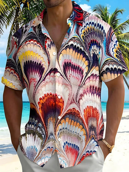 Peacock Feather Pattern Men's Pocket Short Sleeve Shirts