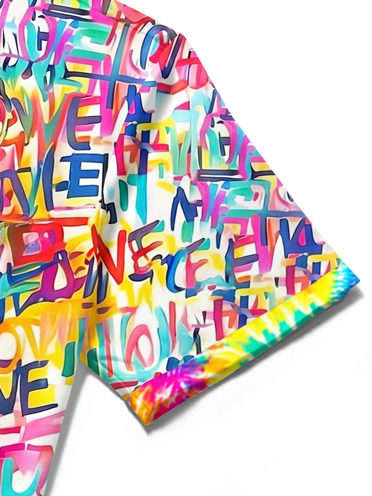 Colorful Tie Dye Love Graffiti Pride Month Men's Pocket Short Sleeve Shirts