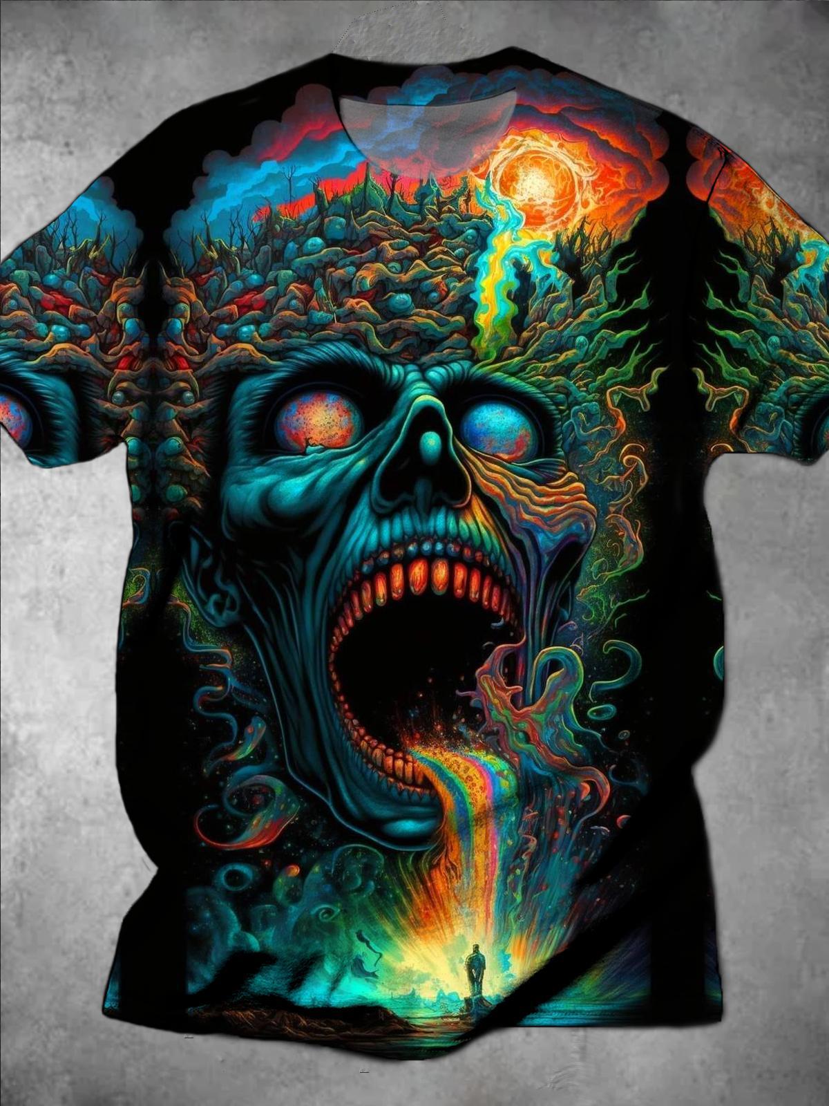Skull Round Neck Short Sleeve Men's T-shirt