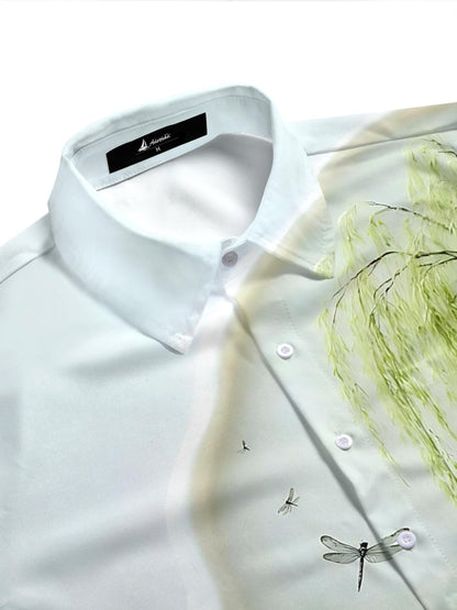 Lotus Pond Landscape Print Men's Pocket Short Sleeve Shirts