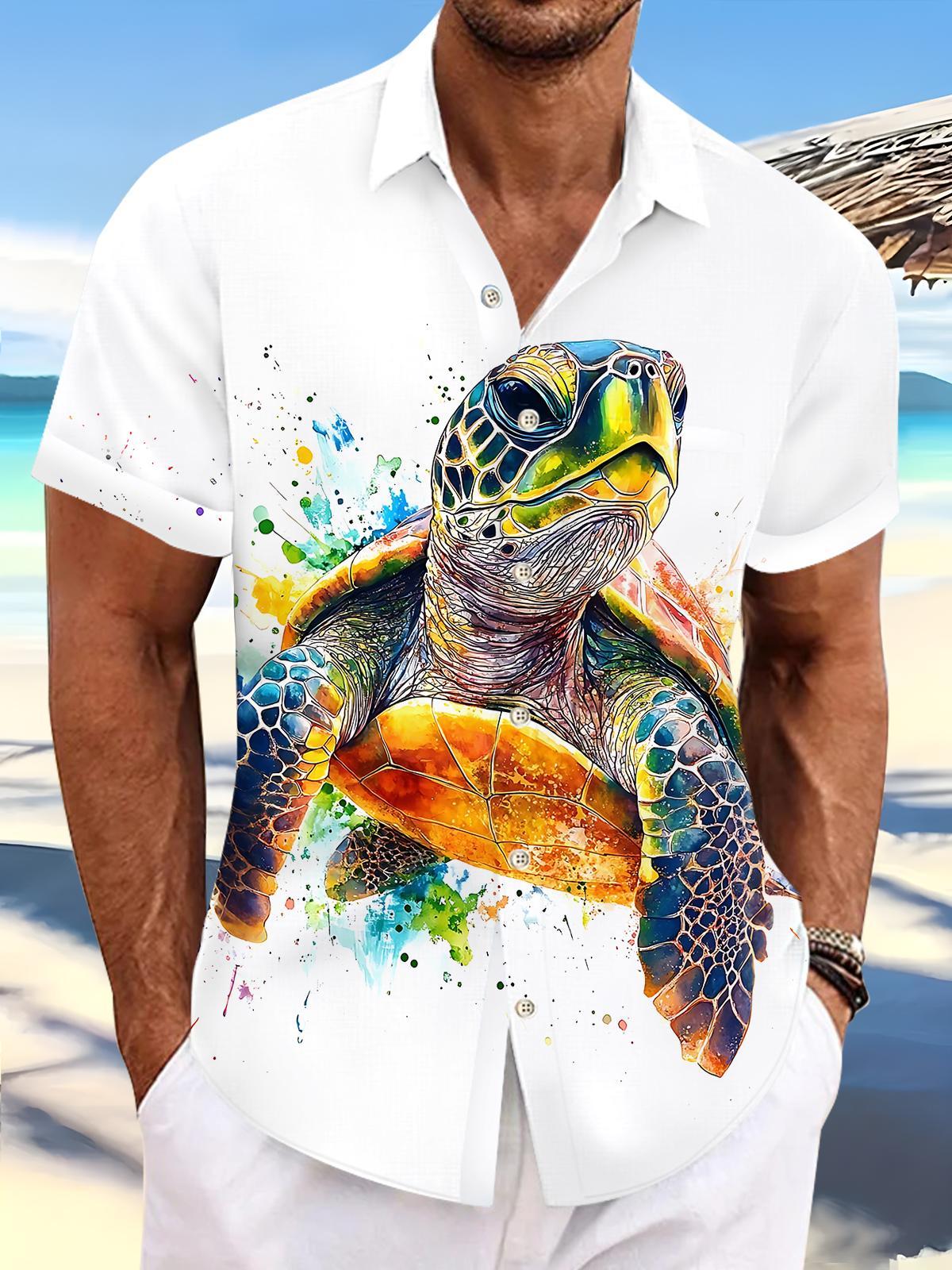 Hawaiian Sea Turtle Men's Pocket Short Sleeve Shirts