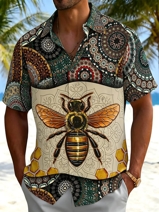 Bee Monarch Print Men's Pocket Short Sleeve Shirts