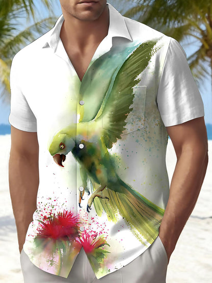 Parrot Print Men's Pocket Short Sleeve Shirts