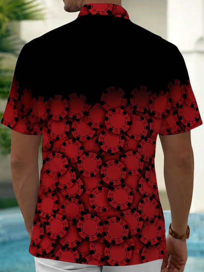 Poker Chip Print Men's Pocket Short Sleeve Shirts
