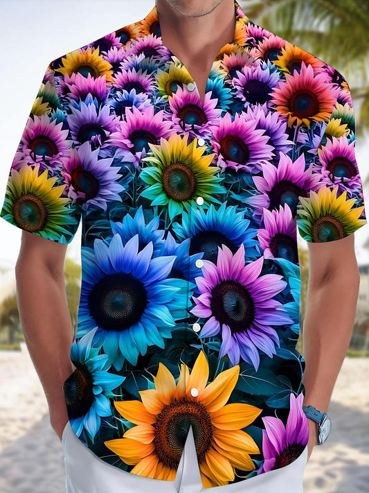 Sunflower Print Men's Pocket Short Sleeve Shirts