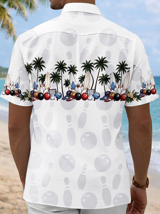 Bowling Palm Tree Print Men's Pocket Short Sleeve Shirts