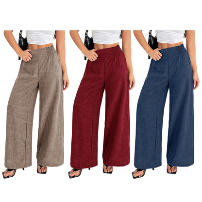 Womens Wide Leg Pants Elastic Waist Summer Lounge Pants Flowy Straight Leg Trousers for Travel Dating Leisure dependable