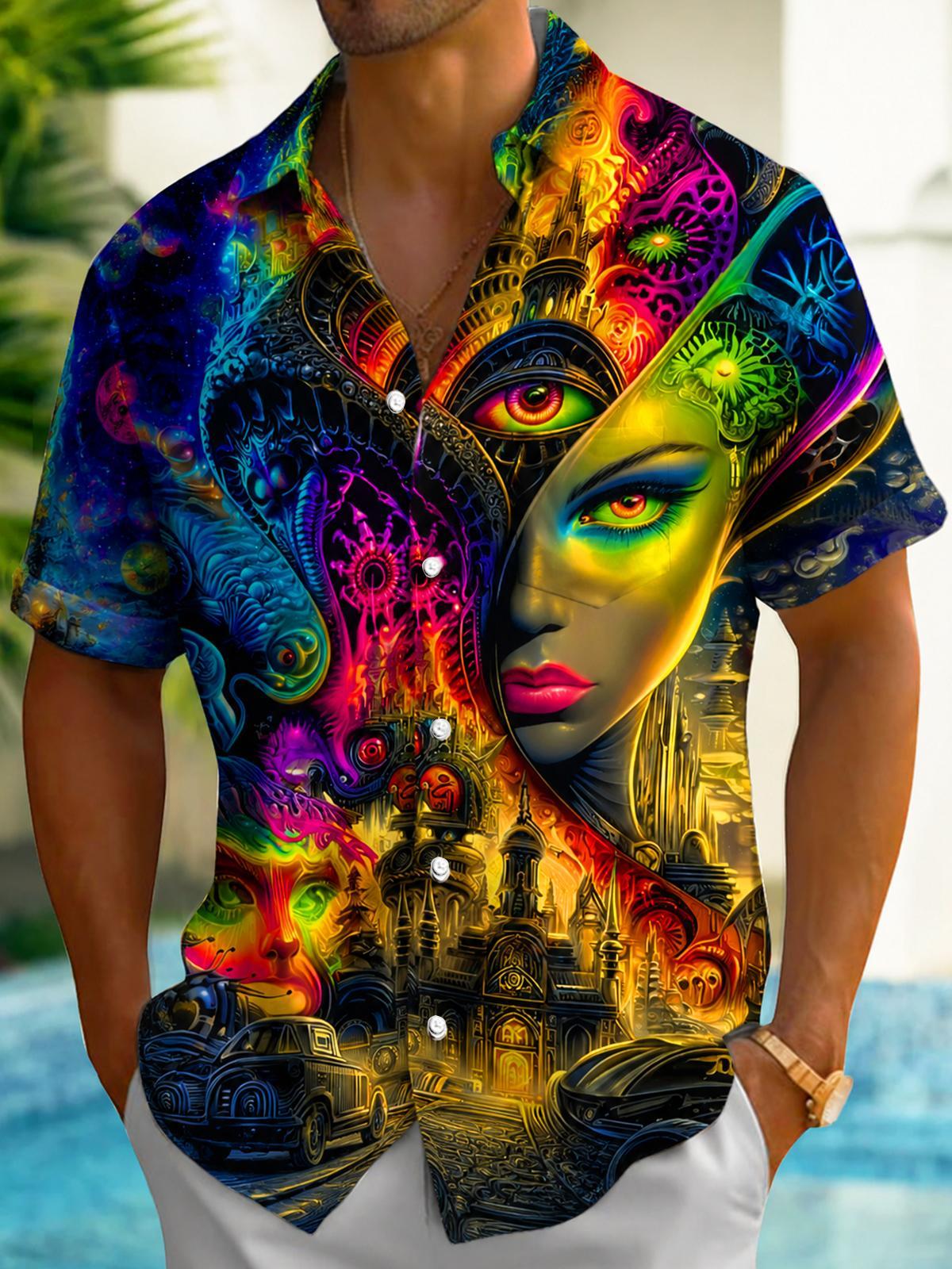 Psychedelic Surreal Abstract Art Men's Pocket Short Sleeve Shirts