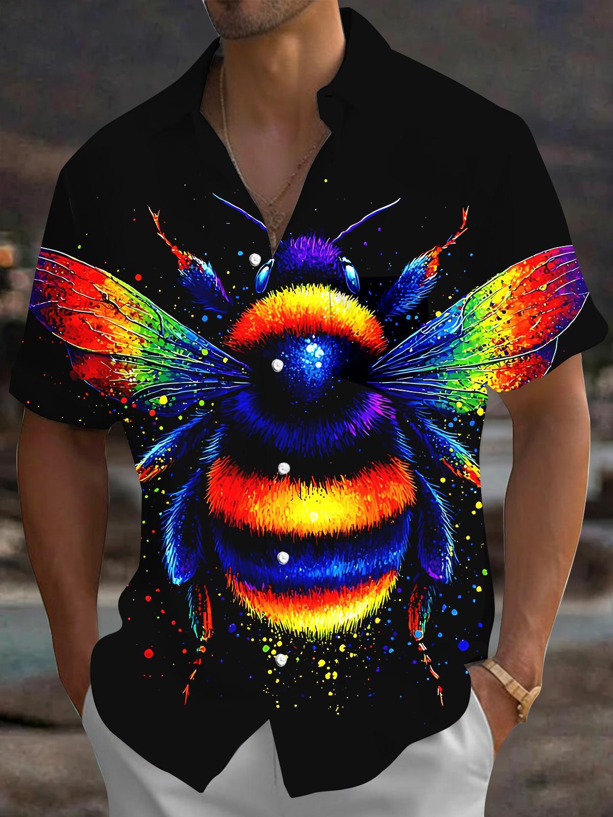 Colorful Bees Men's Pocket Short Sleeve Shirts