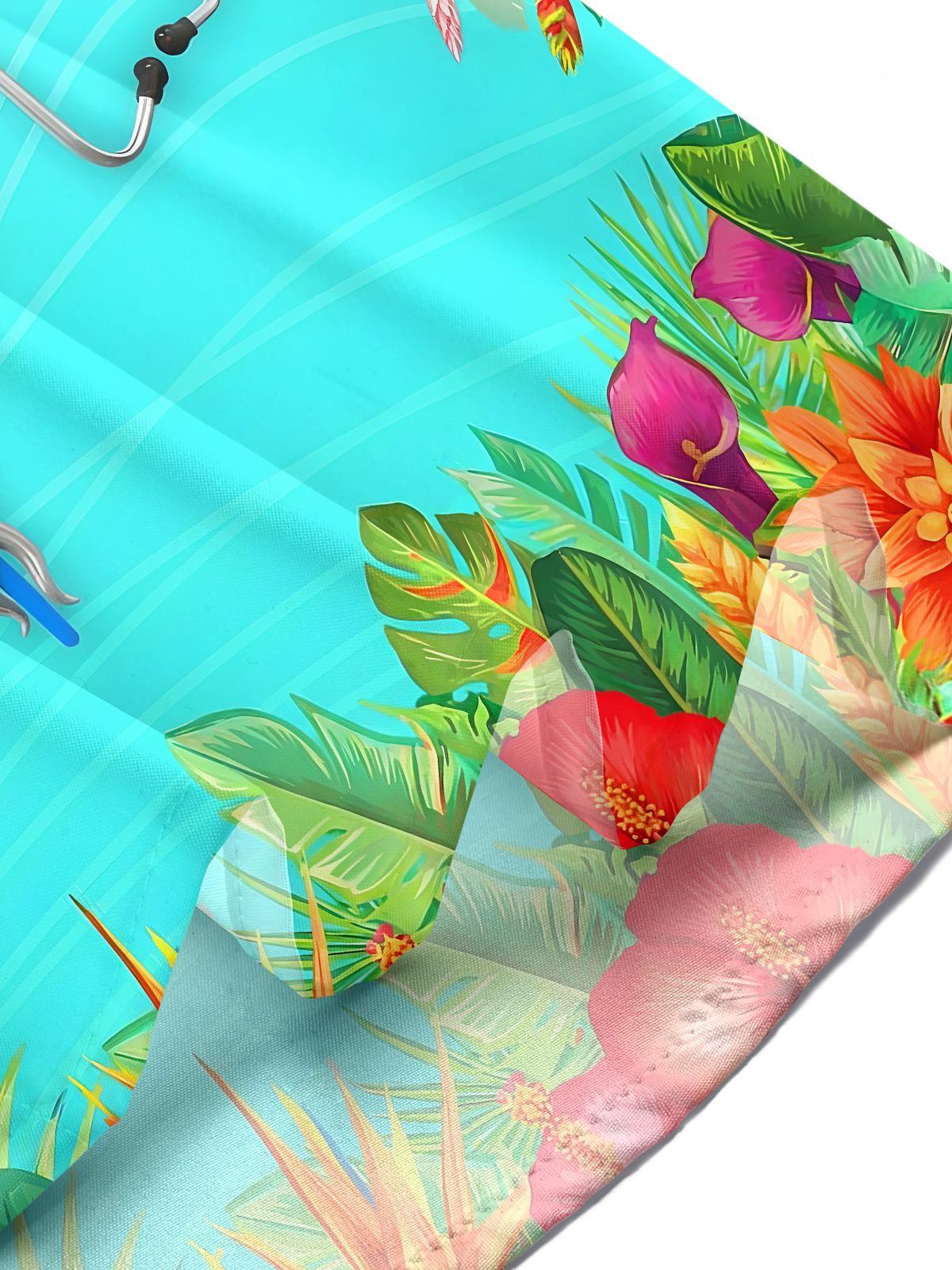 Hawaiian Flower Medical Stethoscope Men's Pocket Short Sleeve Shirts