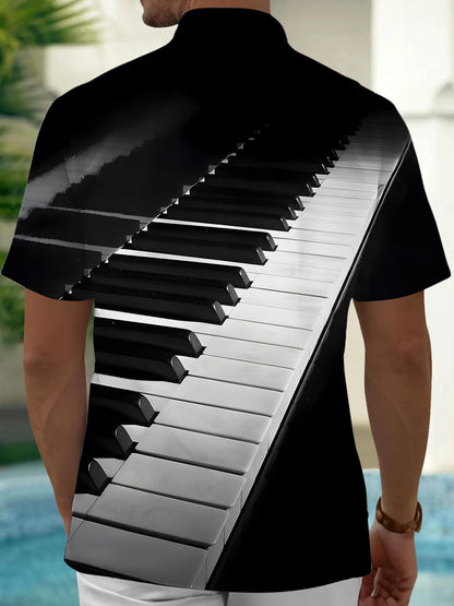 Piano Print Men's Pocket Short Sleeve Shirts