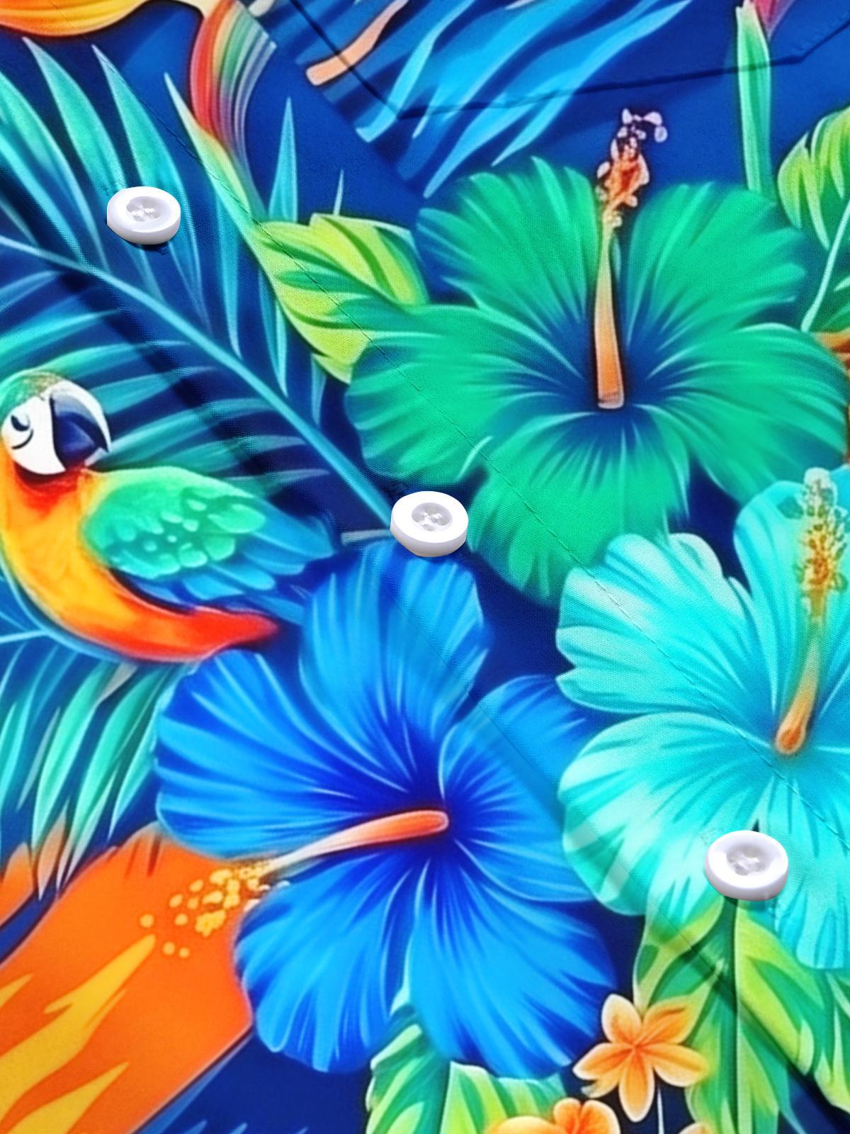 Hawaiian Tropical Floral Parrot Men's Pocket Short Sleeve Shirts