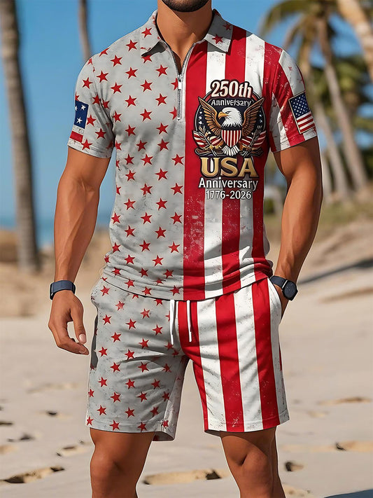 USA 250th Anniversary Vintage American Flag Independence Day Men's Print Pocket Shorts