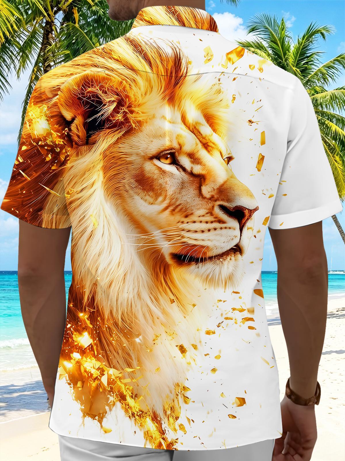 Golden Gilded Lion Art Men's Pocket Short Sleeve Shirts