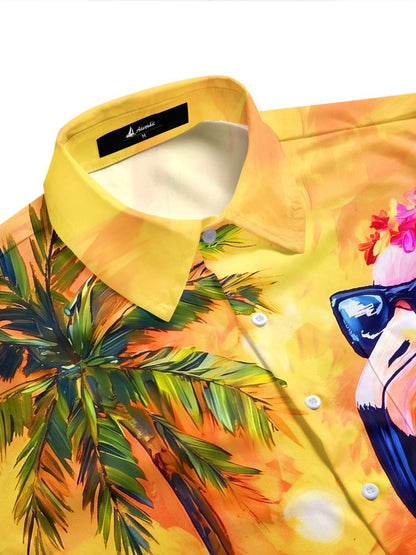 Hawaiian Sunset Flamingo Beach Men's Pocket Short Sleeve Shirts