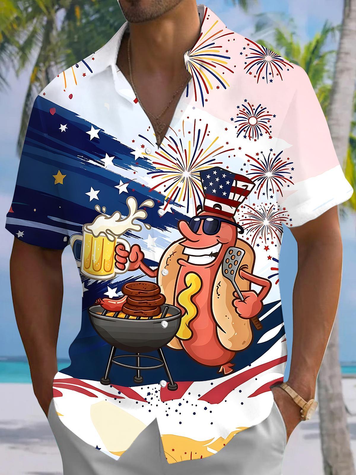 Independence Hot Dog Firework Men's Pocket Short Sleeve Shirts