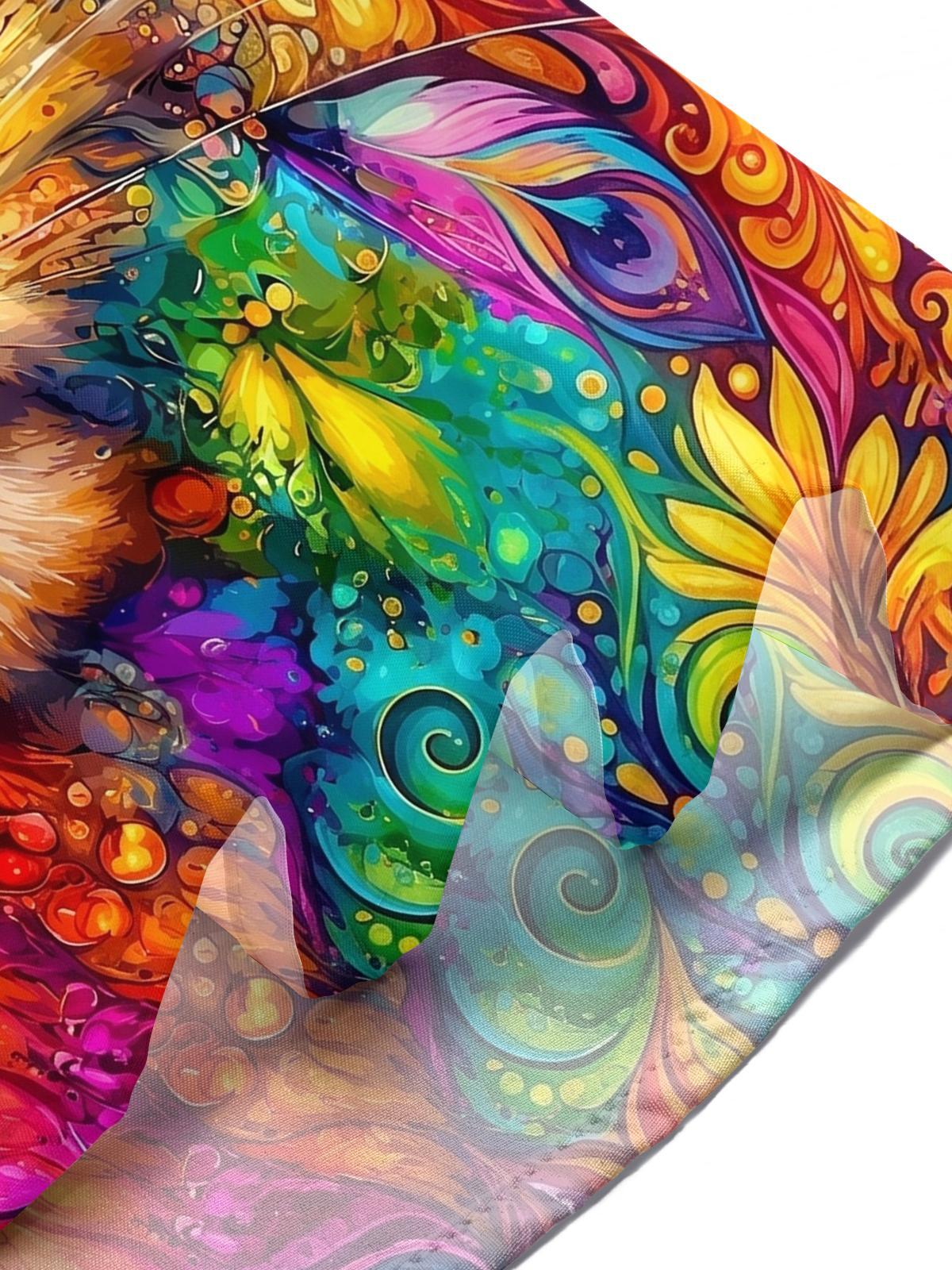 Psychedelic Colorful Cat Men's Pocket Short Sleeve Shirts