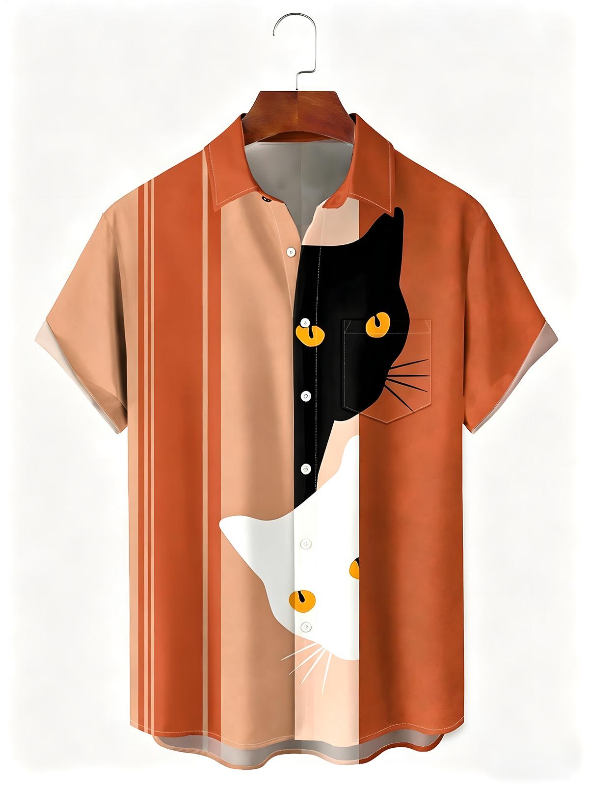 Cat Men's Pocket Short Sleeve Shirts