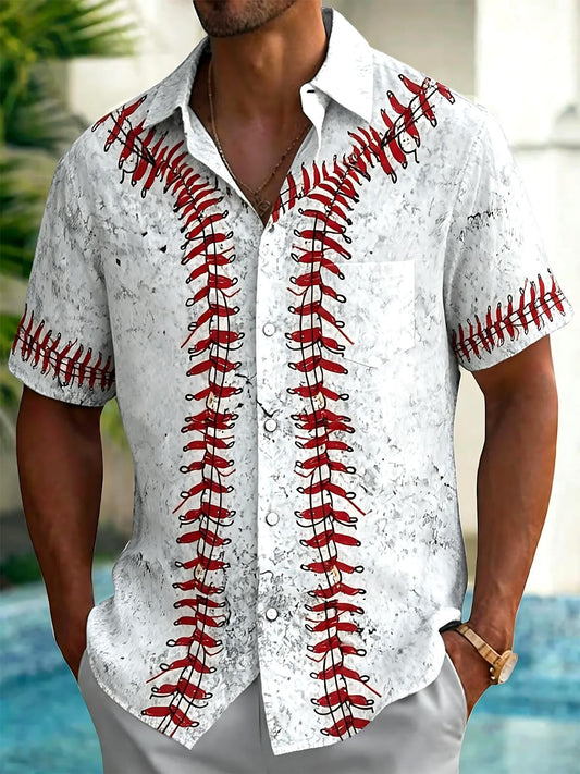 Baseball Print Men's Pocket Short Sleeve Shirts