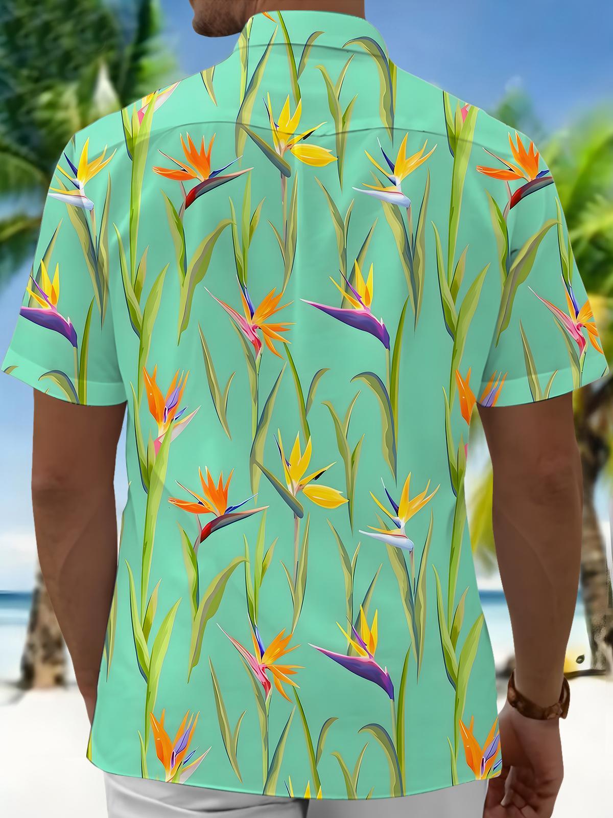 Hawaiian Tropical Bird Of Paradise Flower Men's Pocket Short Sleeve Shirts