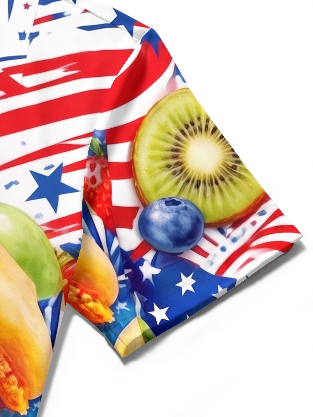 American Flag Macaron And Fruit Independence Day Men's Pocket Short Sleeve Shirts