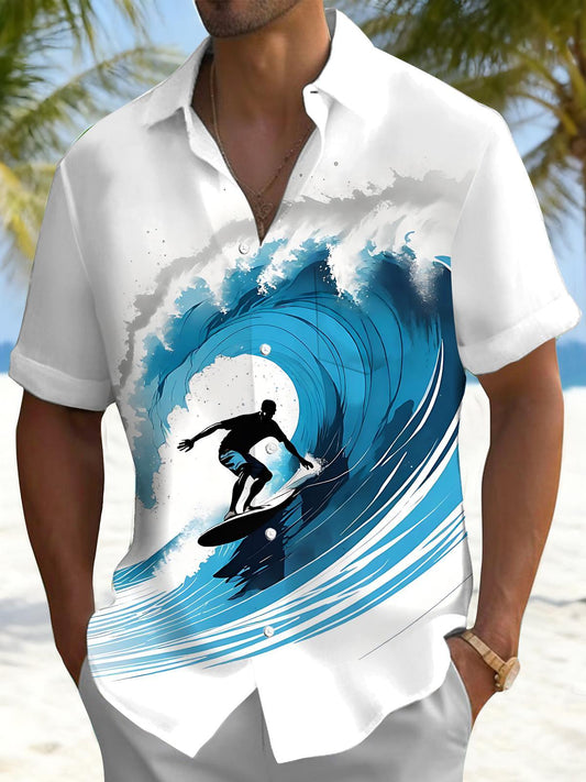 Ocean Surfing Print Men's Pocket Short Sleeve Shirts