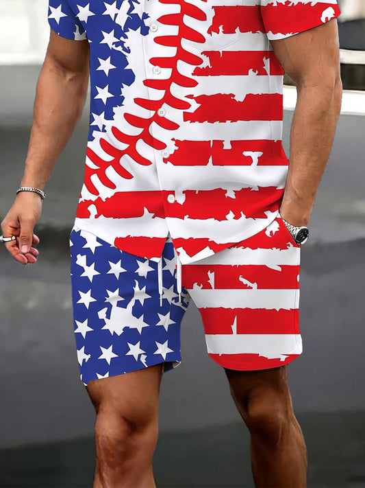 Independence Day Baseball Print Men's Print Pocket Shorts