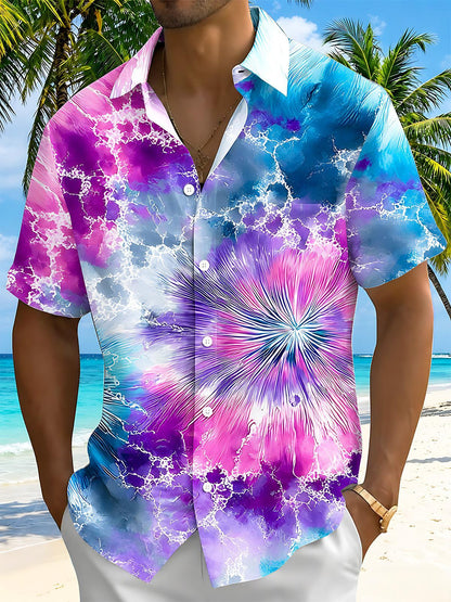 Abstract Tie-Dye Burst Radial Pattern Men's Pocket Short Sleeve Shirts