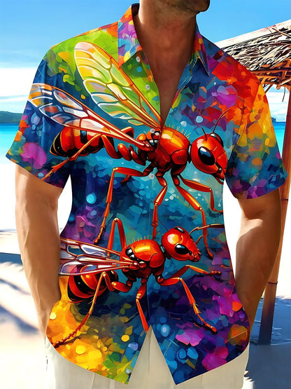 Colorful Tie Dye Flying Ant Abstract Art Men's Pocket Short Sleeve Shirts