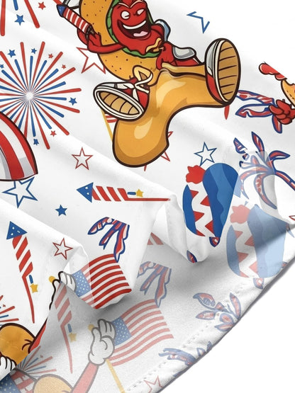 Fun American Flag Hot Dog And Burger Independence Day Men's Pocket Short Sleeve Shirts