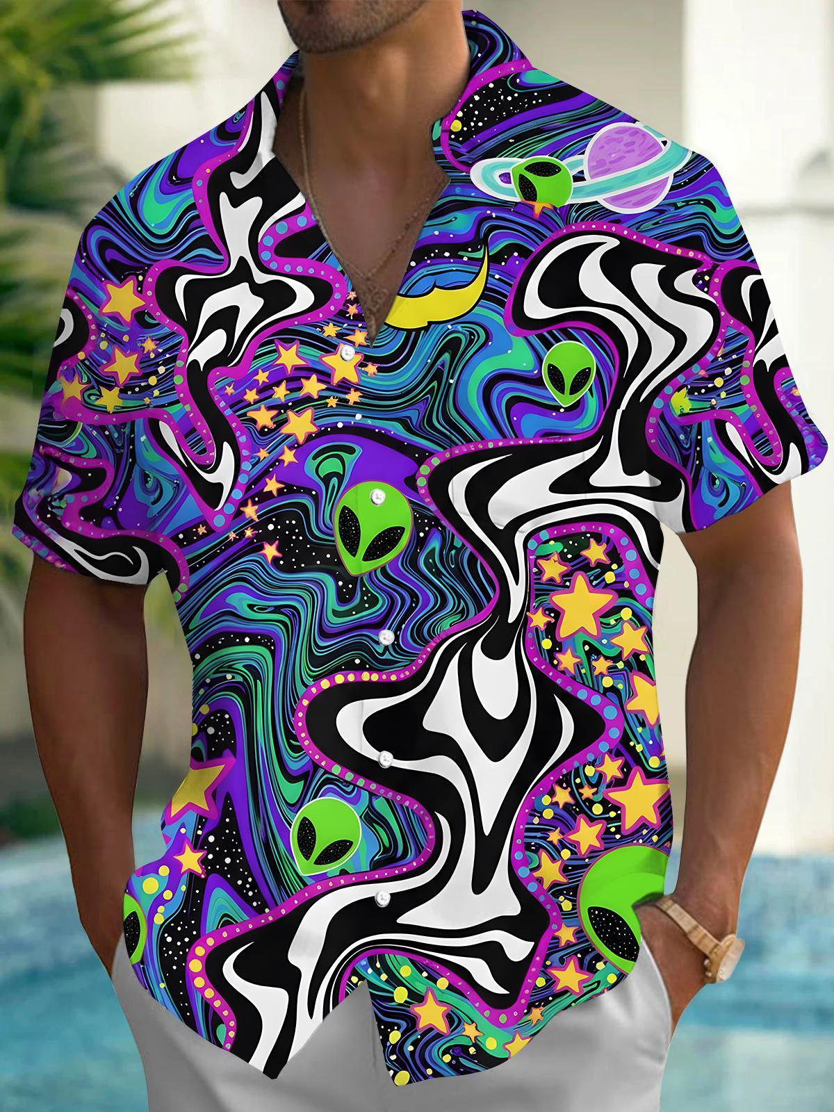 Abstract Alien Men's Pocket Short Sleeve Shirts