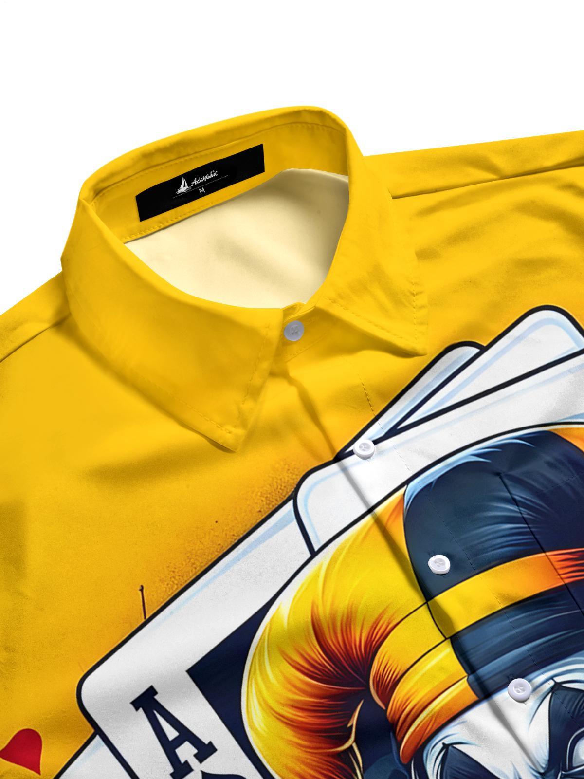 Fun Poker Clown Print Men's Pocket Short Sleeve Shirts