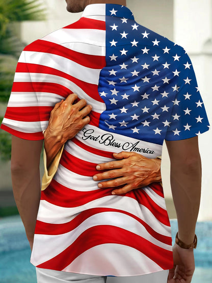 Independence God Hug Men's Pocket Short Sleeve Shirts