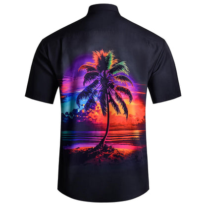 Mens Hawaiian Shirts Palm Tree Sunset Casual Shirts Short Sleeve Beach Vacation Clothes for Travel Vacation Daily Wear agreeable