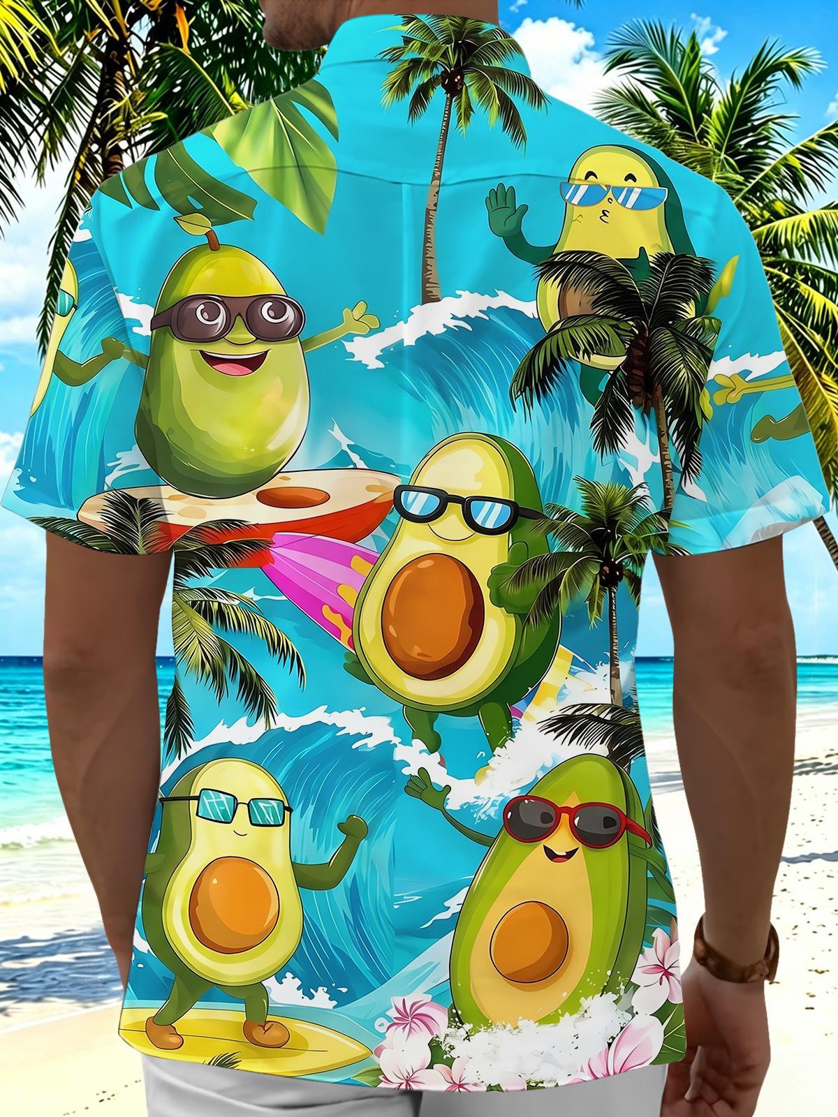 Fun Surfing Avocado Men's Pocket Short Sleeve Shirts