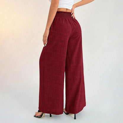 Womens Wide Leg Pants Elastic Waist Summer Lounge Pants Flowy Straight Leg Trousers for Travel Dating Leisure dependable