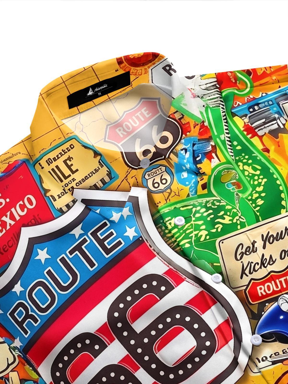 Route 66 Retro Collage Men's Pocket Short Sleeve Shirts